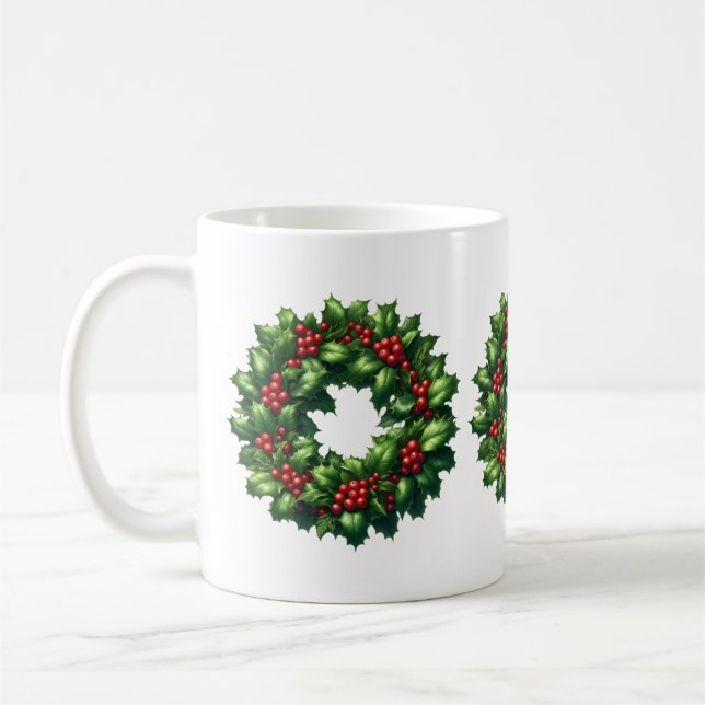 Weihnachts-Holly-Wreath-Tasse Kaffeetasse (Links)