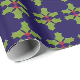 Weihnachts-Holly-Zweig in dunkelblau Geschenkpapier