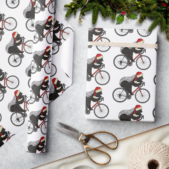 Weihnachts-Honey-Badger auf dem Fahrrad Geschenkpapier (Christmas honey badger cycling on a bicycle holiday wrapping paper)