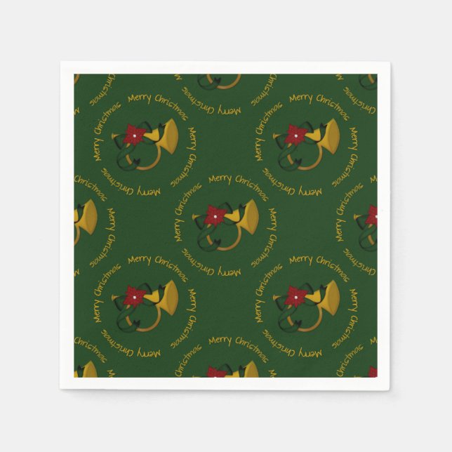 Weihnachts-Horn-Grün-PAPIER NAPKINS Serviette (Vorderseite)