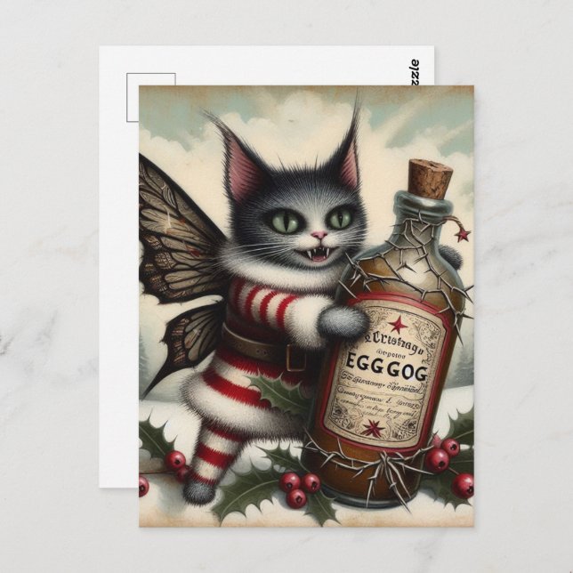 Weihnachts Horror Kitty Fairy mit Eggnog Postkarte (Vorne/Hinten)
