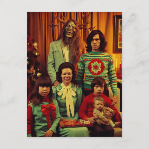 Weihnachts-Horror Retro 1970-Ära Familienportrait Postkarte
