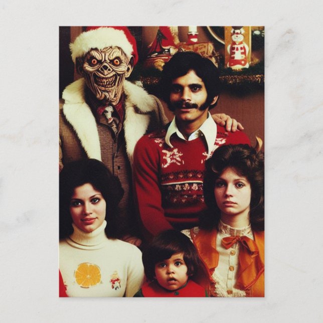 Weihnachts-Horror Retro Familienportrait Postkarte (Vorderseite)