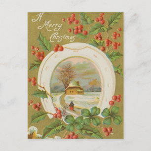 Weihnachts-Horseshoe und Holly Feiertagspostkarte