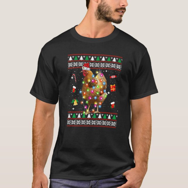 Weihnachts-Hühner-Weihnachtsmannmütze leuchtet häs T-Shirt (Vorderseite)