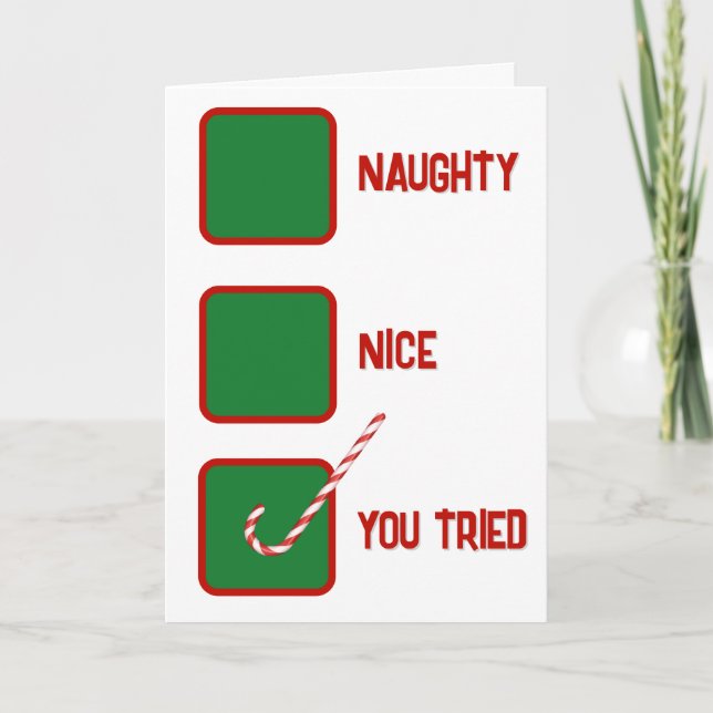 Weihnachts-Humor Unartig oder Artig Kontrollkästch Karte (Vorderseite)
