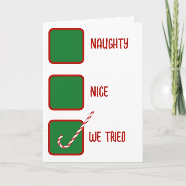 Weihnachts-Humor Unartig oder Artig Kontrollkästch Karte (Vorderseite)