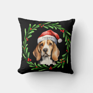 Weihnachts-Hund Beagle Weihnachtsmannmütze Urlaub Kissen
