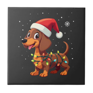 Weihnachts Hund Dachshund Nikolaus Xmas Wiener 3 Fliese