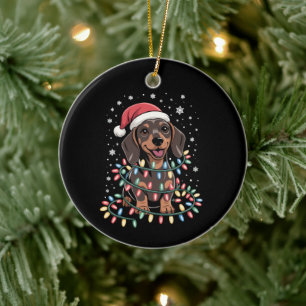 Weihnachts Hund Dachshund Nikolaus Xmas Wiener Keramik Ornament