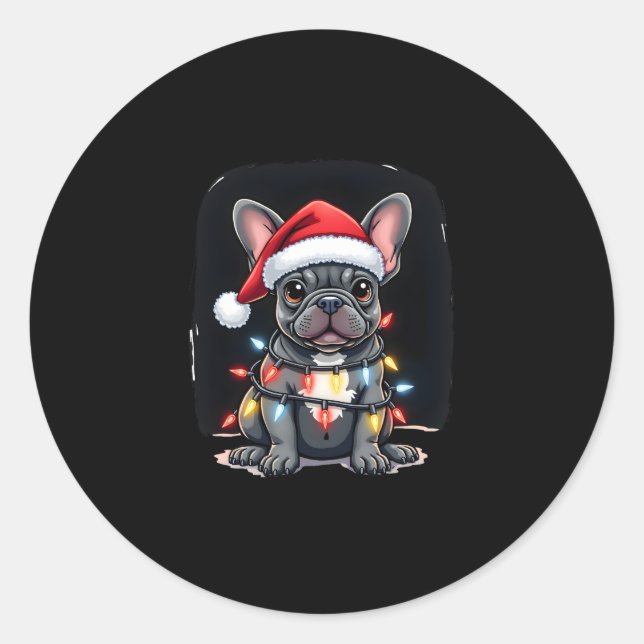 Weihnachts-Hund Französisch Bulldog Xmas Frenchie  Runder Aufkleber (Vorderseite)