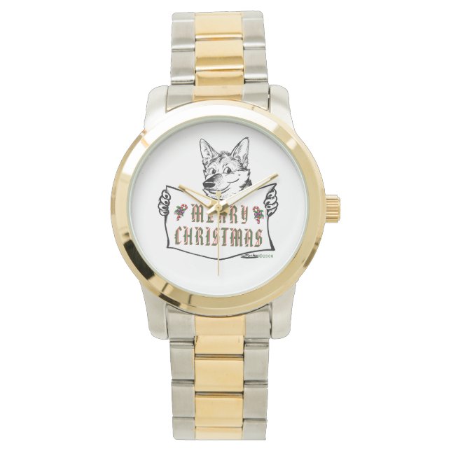 Weihnachts-Hund: Frohe Weihnachten! Armbanduhr (Vorderseite)