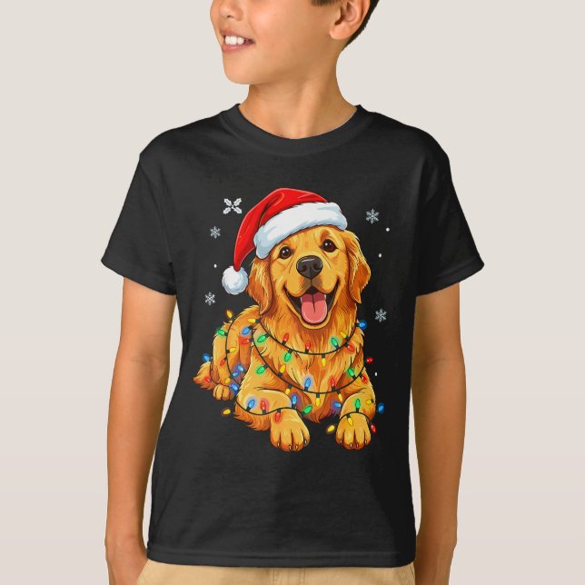 Weihnachts Hund Golden Retriever Lichter Xmas  T-Shirt (Vorderseite)