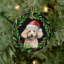 Weihnachts-Hund Poodle Weihnachtsmannmütze Urlaub