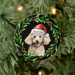 Weihnachts-Hund Poodle Weihnachtsmannmütze Urlaub Keramik Ornament