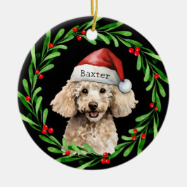 Weihnachts-Hund Poodle Weihnachtsmannmütze Urlaub Keramik Ornament