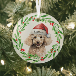 Weihnachts-Hund Poodle Weihnachtsmannmütze Urlaub Ornament Aus Glas