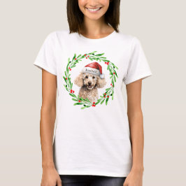 Weihnachts-Hund Poodle Weihnachtsmannmütze Urlaub T-Shirt