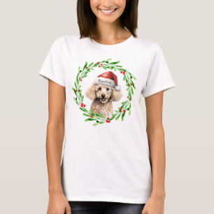 Weihnachts-Hund Poodle Weihnachtsmannmütze Urlaub T-Shirt