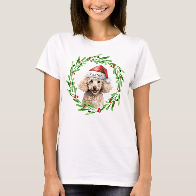 Weihnachts-Hund Poodle Weihnachtsmannmütze Urlaub T-Shirt (Vorderseite)