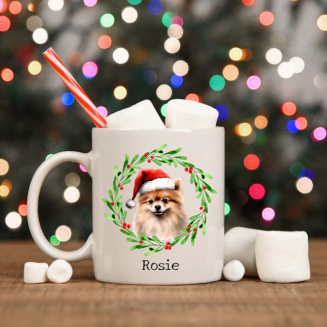Weihnachts-Hund Spitz Urlaub Haustier Kaffeetasse (Von Creator hochgeladen)