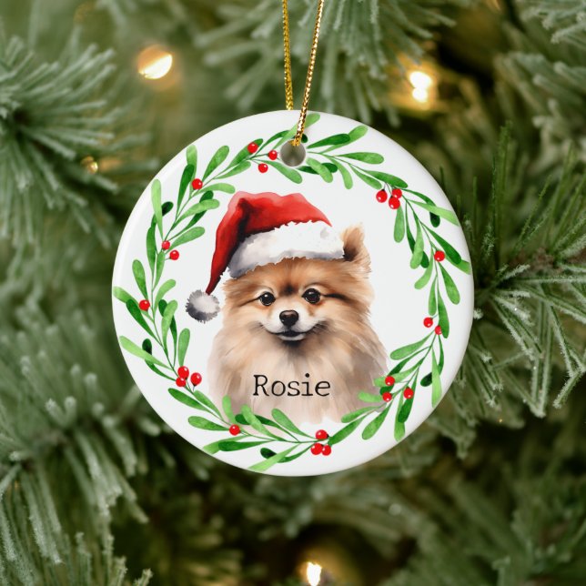 Weihnachts-Hund Spitz Urlaub Haustier Keramik Ornament (Baum)