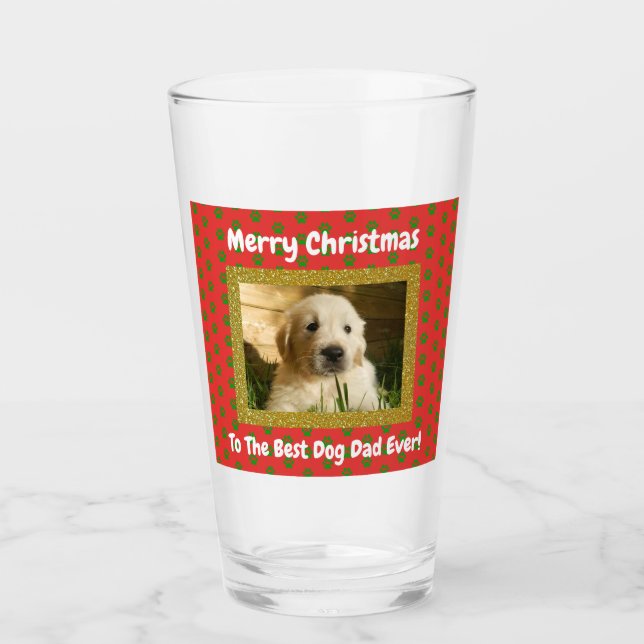 Weihnachts-Hund Vater Bestes Pet Foto Beer Pint Glas (Vorderseite)