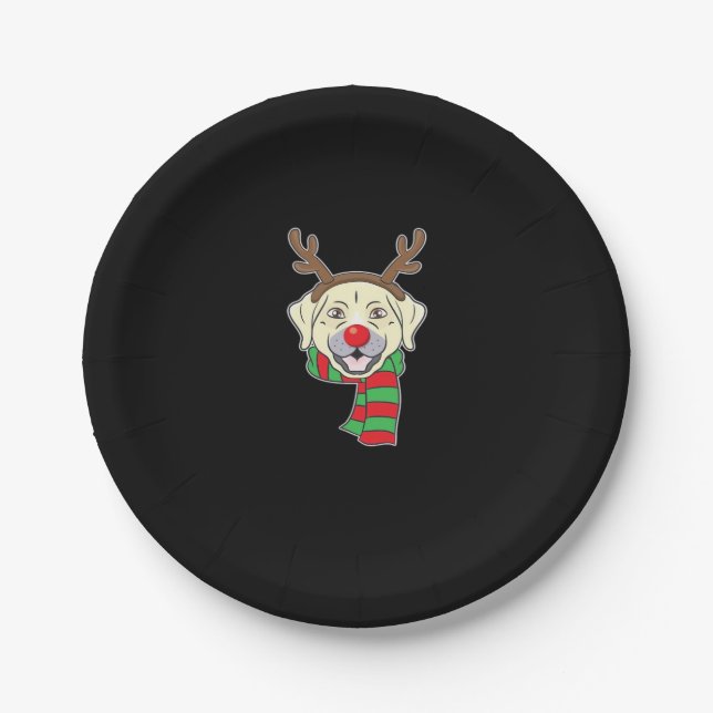 Weihnachts-Hund Xmas Rentier Labrador Holiday Pappteller (Vorderseite)