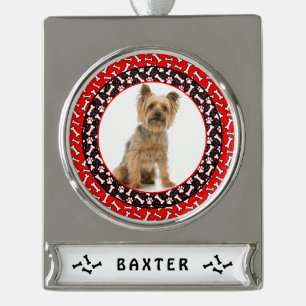 Weihnachts-Hundeporträt Favorit Haustier Foto Vorl Banner-Ornament Silber