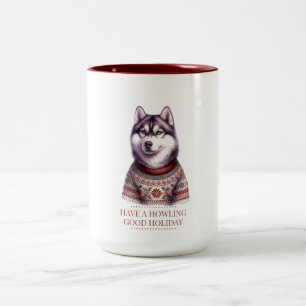 Weihnachts-Husky-Howlende Feiertage Custom Zweifarbige Tasse