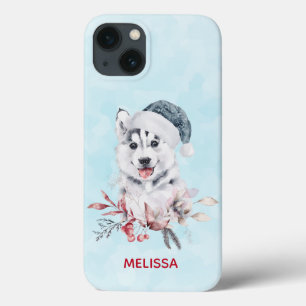 Weihnachts-Husky-Hund in einer Weihnachtsmannmütze Case-Mate iPhone Hülle
