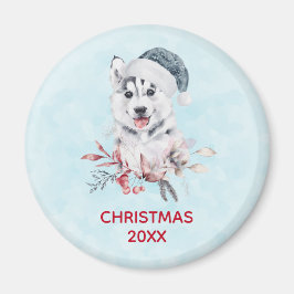 Weihnachts-Husky-Hund in einer Weihnachtsmannmütze Magnet