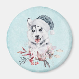 Weihnachts-Husky-Hund in einer Weihnachtsmannmütze Magnet