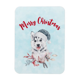 Weihnachts-Husky-Hund in einer Weihnachtsmannmütze Magnet