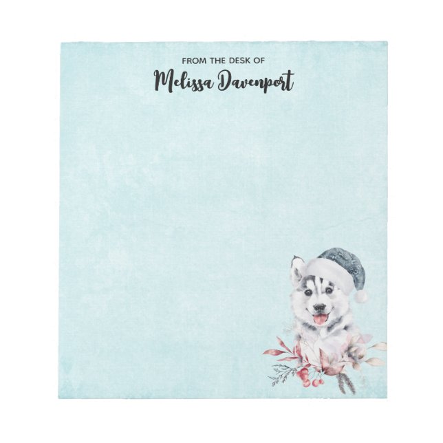 Weihnachts-Husky-Hund in einer Weihnachtsmannmütze Notizblock (Vorderseite)