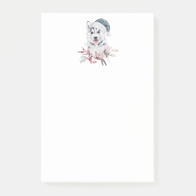 Weihnachts-Husky-Hund in einer Weihnachtsmannmütze Post-it Klebezettel (Vorderseite)