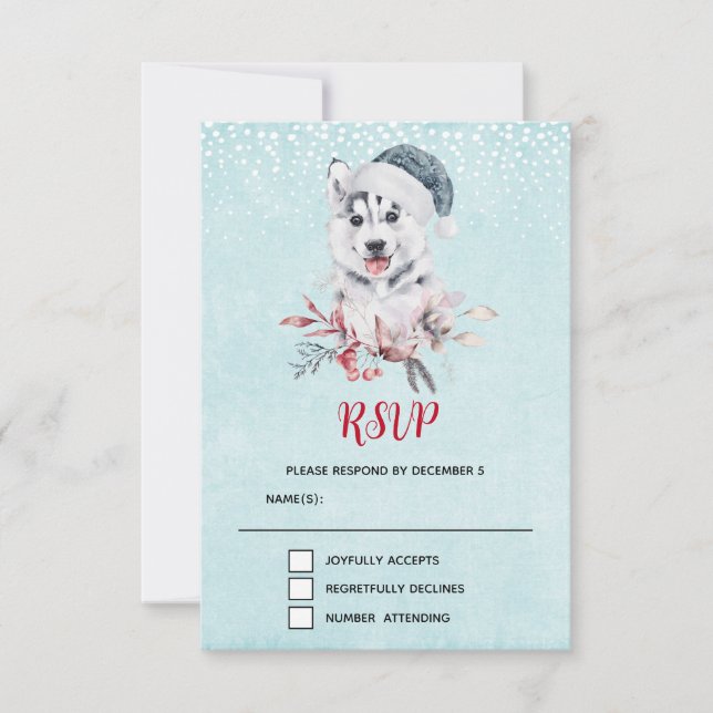 Weihnachts-Husky-Hund in einer Weihnachtsmannmütze RSVP Karte (Vorderseite)
