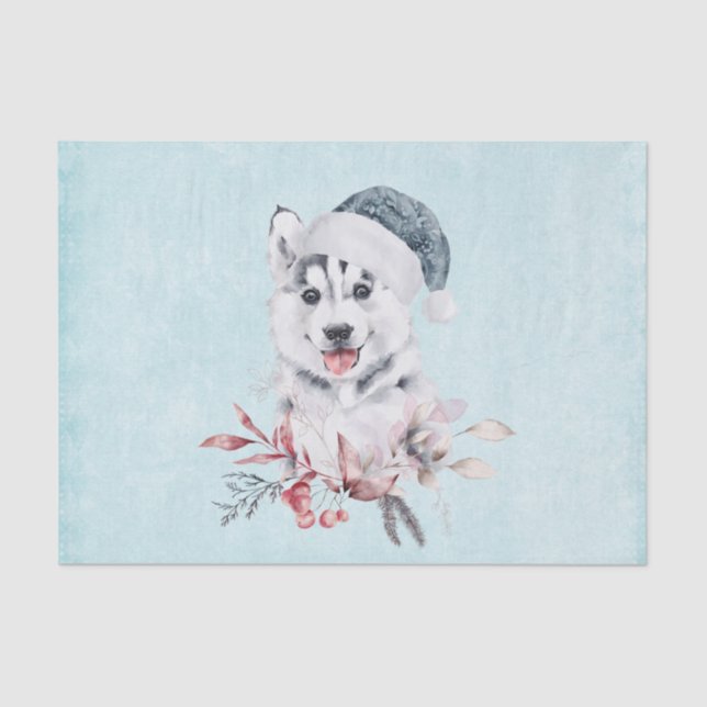 Weihnachts-Husky-Hund in einer Weihnachtsmannmütze Seidenpapier (Vorderseite)