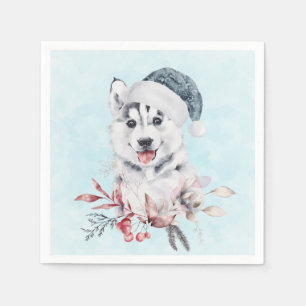 Weihnachts-Husky-Hund in einer Weihnachtsmannmütze Serviette