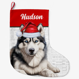 Weihnachts Husky Hund mit Name Woof Hintergrund Großer Weihnachtsstrumpf