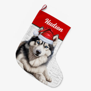 Weihnachts Husky Hund mit Name Woof Hintergrund Großer Weihnachtsstrumpf