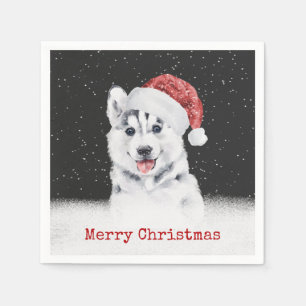 Weihnachts-Husky in Schneeflocken Kartenpapier Pla Serviette