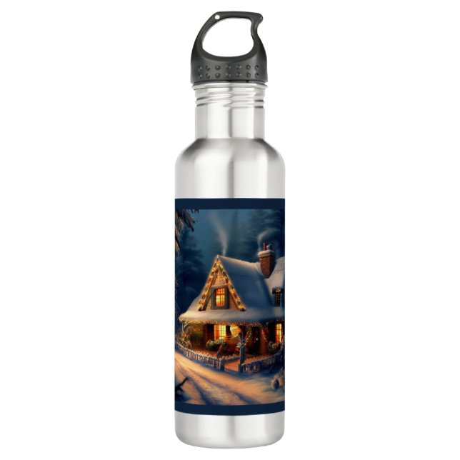 Weihnachts-Hütte 1 Edelstahlflasche (Vorderseite)