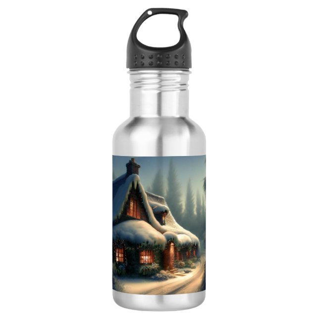 Weihnachts-Hütte 3 Edelstahlflasche (Vorderseite)