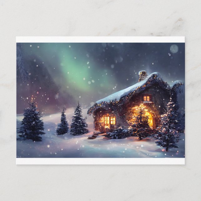Weihnachts-Hütte im Schnee Postkarte (Vorderseite)