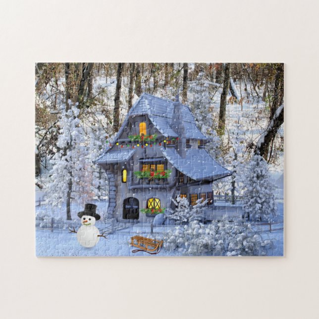 Weihnachts-Hütte im Schnee Puzzle (Horizontal)