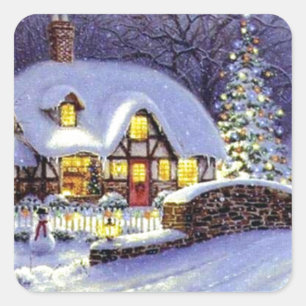 Weihnachts-Hütte Quadratischer Aufkleber