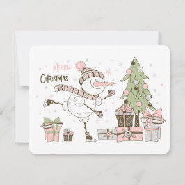 Weihnachts Ice Skaten Snowman präsentiert Flachkar Feiertagskarte