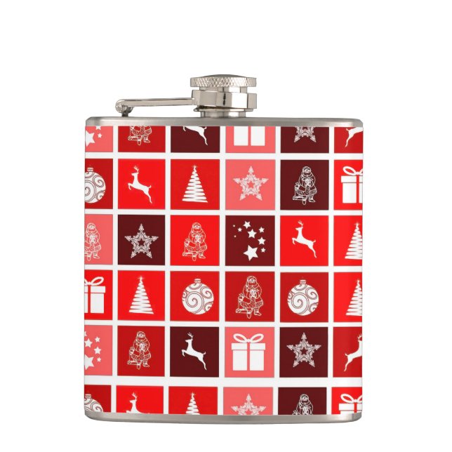 Weihnachts Icon Red Squares Holiday Art Classic Flachmann (Vorderseite)