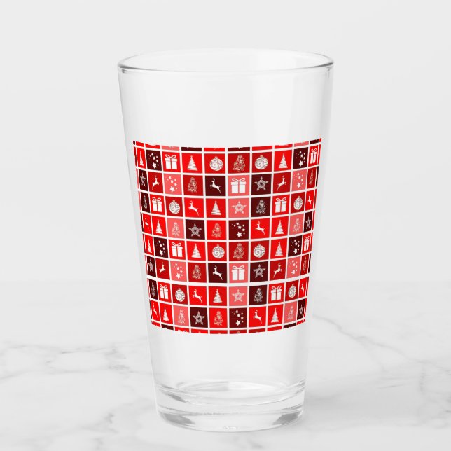 Weihnachts Icon Red Squares Holiday Art Classic Glas (Vorderseite)